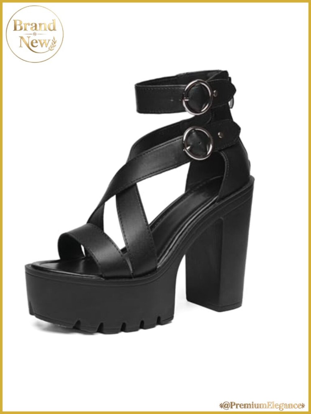 Womens Platform Heels Chunky Wedge Sandals Open Toe Faux Leather
